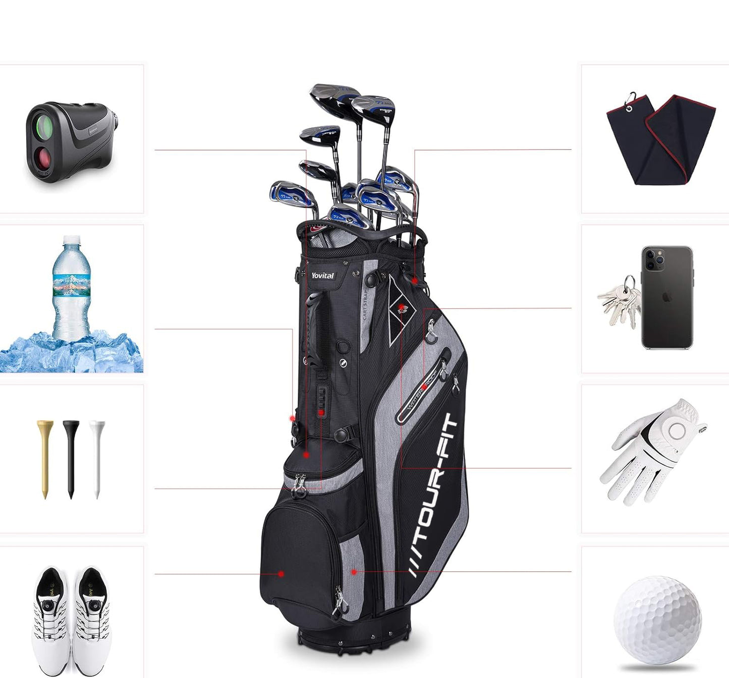 Tour-Fit Golf Stand Bag 14 Way Top Full Length Divider-Black/Gray