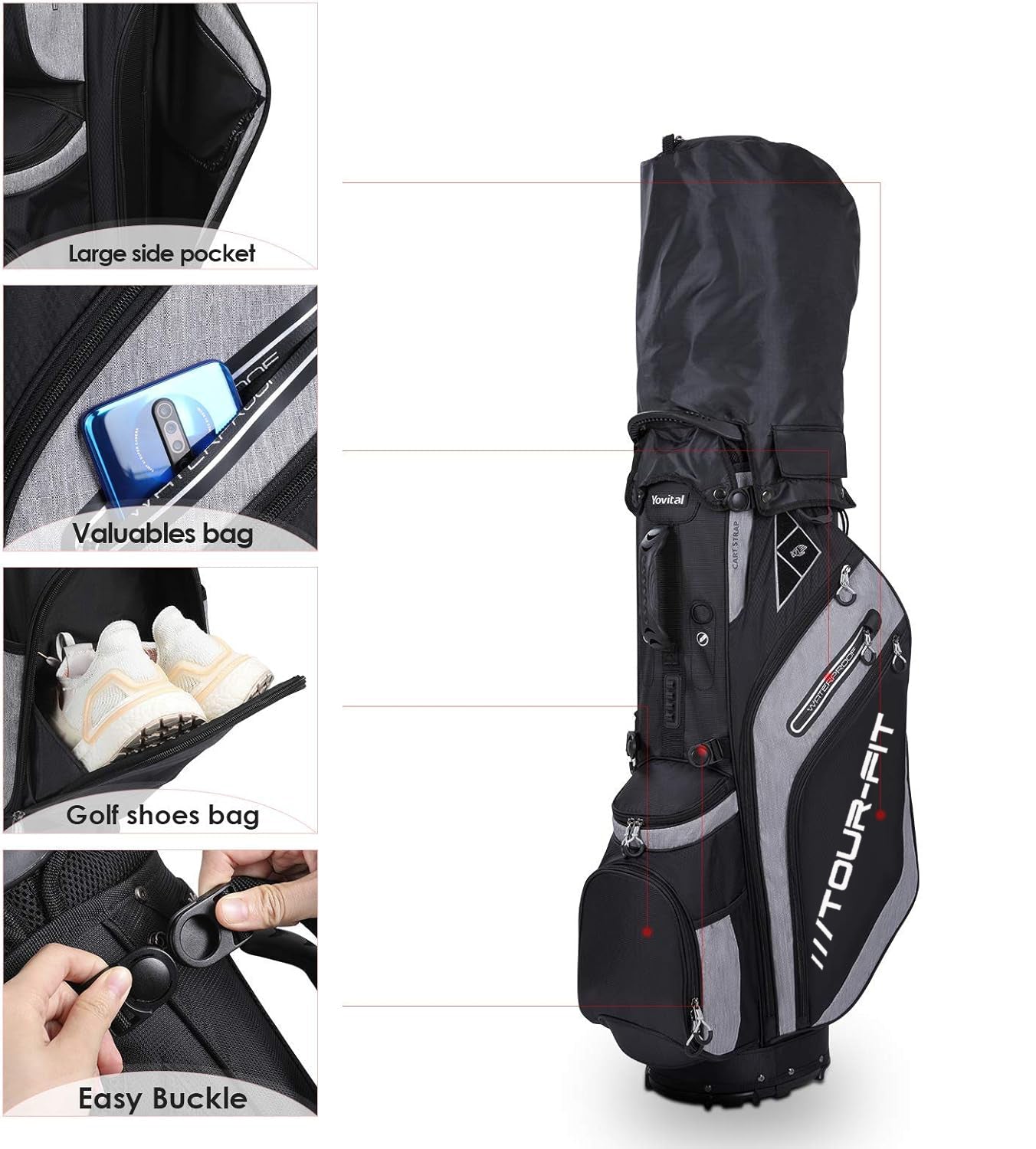 Tour-Fit Golf Stand Bag 14 Way Top Full Length Divider-Black/Gray