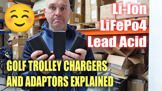 Golf Trolley Chargers and Adaptors Explained Lithium and Lead Chargers Powakaddy Motocaddy
