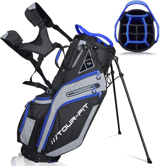 Tour-Fit Golf Stand Bag 14 Way Top Full Length Divider-Black/Gray/Blue