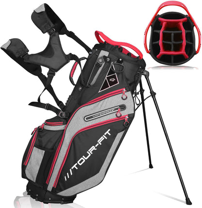 Tour-Fit Golf Stand Bag 14 Way Top Full Length Divider-Black/Gray/Red