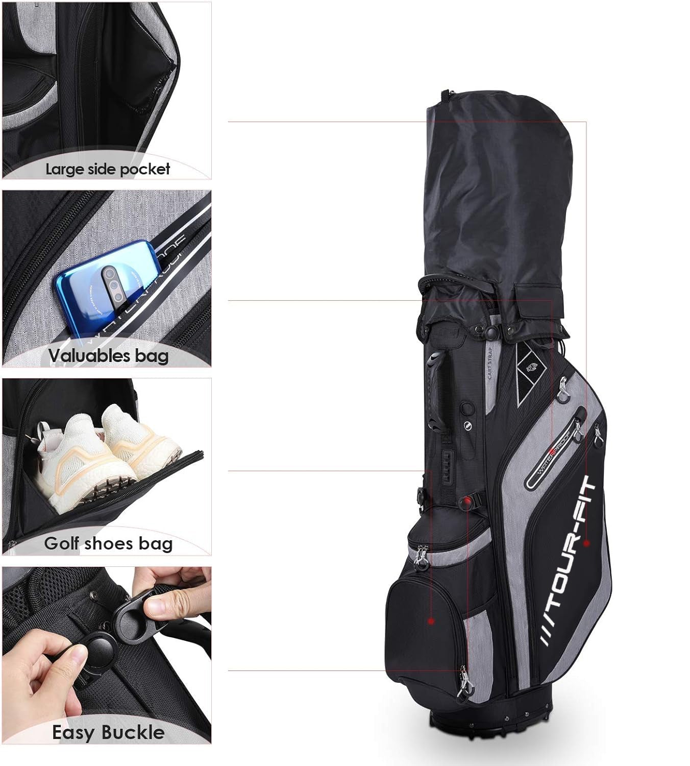 Tour-Fit Golf Stand Bag 14 Way Top Full Length Divider-Black/Gray