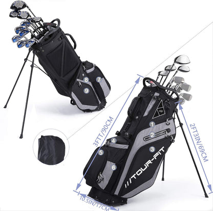 Tour-Fit Golf Stand Bag 14 Way Top Full Length Divider-Black/Gray
