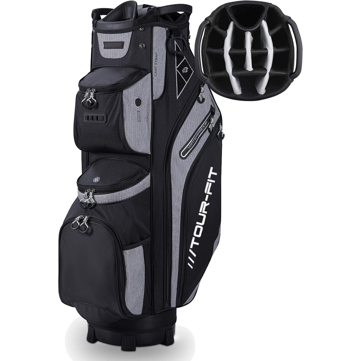 Tour-Fit Golf Cart Bag 14 Way Top Full Length Divider Black/Gray