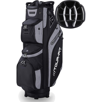 Tour-Fit Golf Cart Bag 14 Way Top Full Length Divider Black/Gray