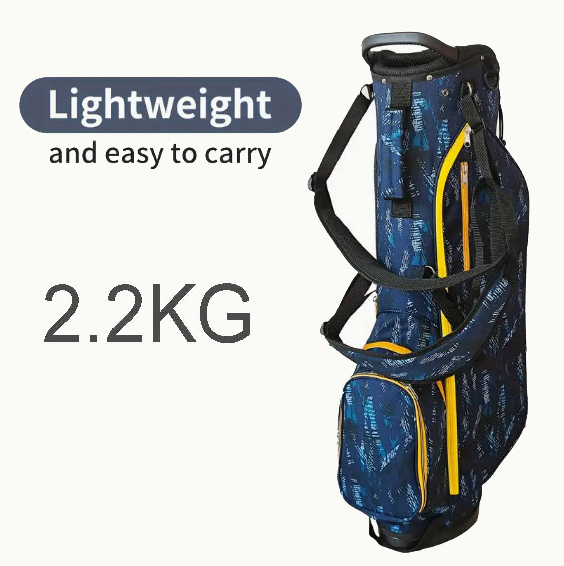 Tour-Fit Golf Stand Bag – 4 Way Top Lightweight Stand Bag | Blue Pattern with Yellow Zips