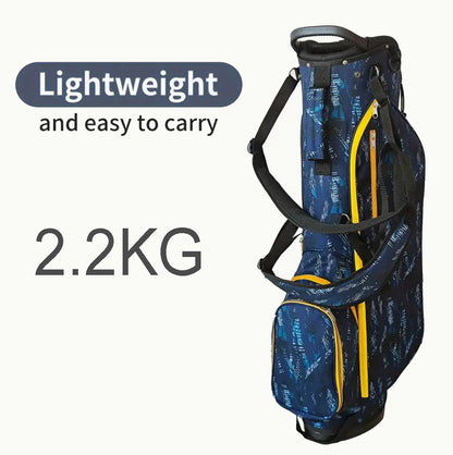Tour-Fit Golf Stand Bag – 4 Way Top Lightweight Stand Bag | Blue Pattern with Yellow Zips