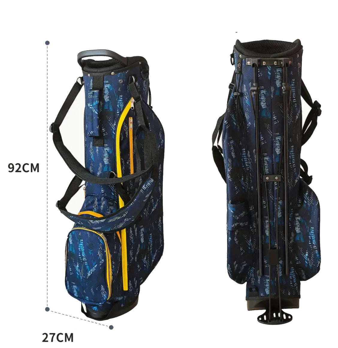 Tour-Fit Golf Stand Bag – 4 Way Top Lightweight Stand Bag | Blue Pattern with Yellow Zips