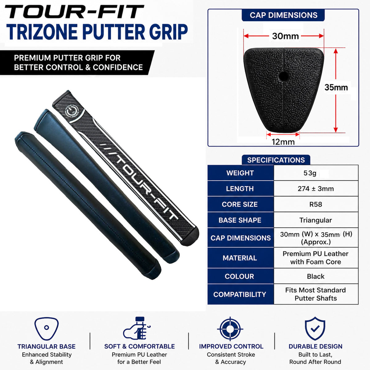 Tri Zone Golf Putter Grip / Golf Putter Grip by Tour Fit Golf Grips
