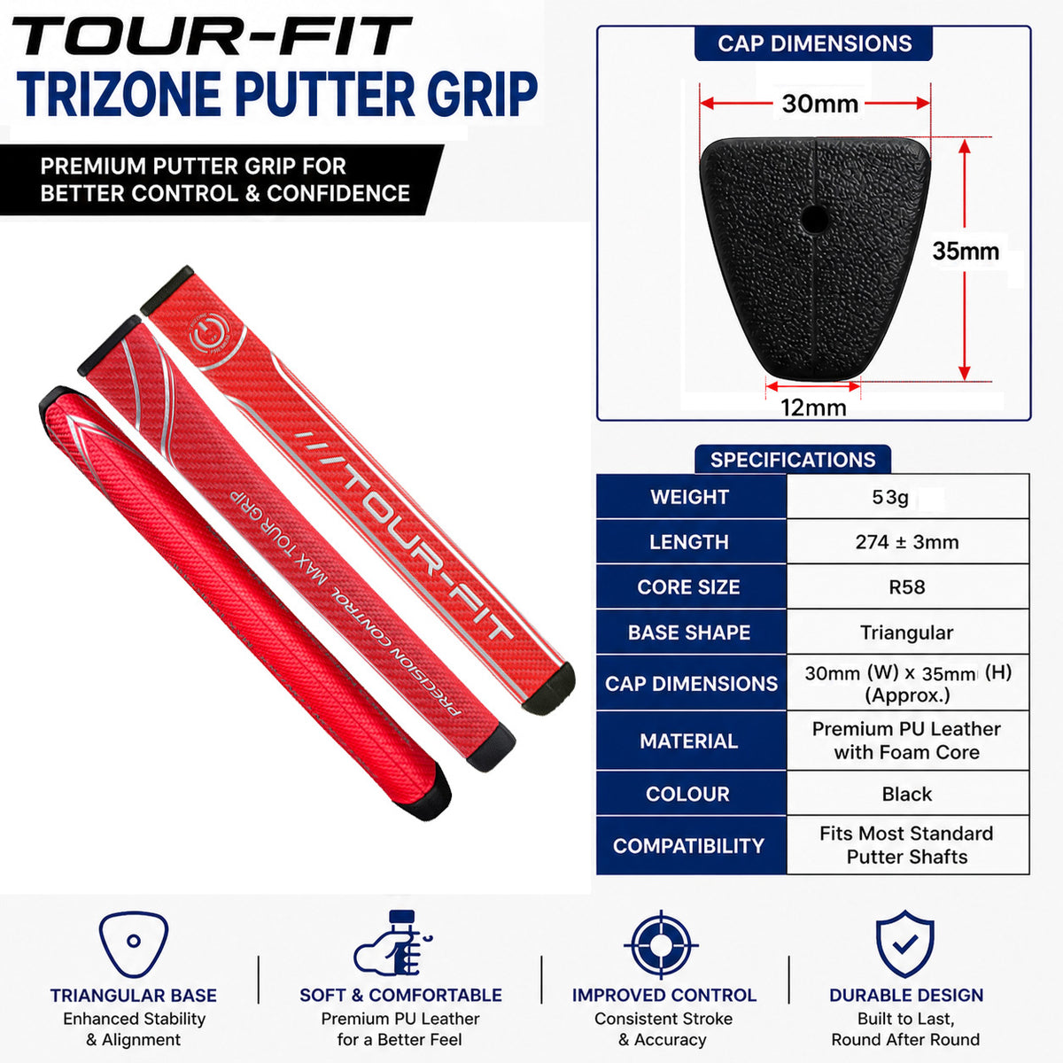 Tri Zone Golf Putter Grip / Golf Putter Grip by Tour Fit Golf Grips