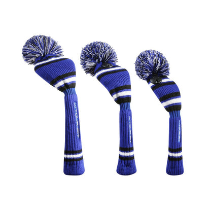 Golf Pom Pom Headcover Tour Fit Double Layer Knitted Golf Club Head Cover Blue/Black/White