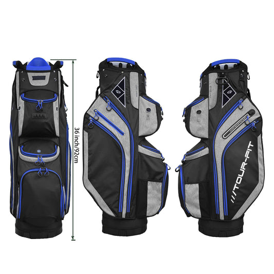 Tour-Fit Golf Cart Bag 14 Way Top Full Length Divider Black/Gray/Blue