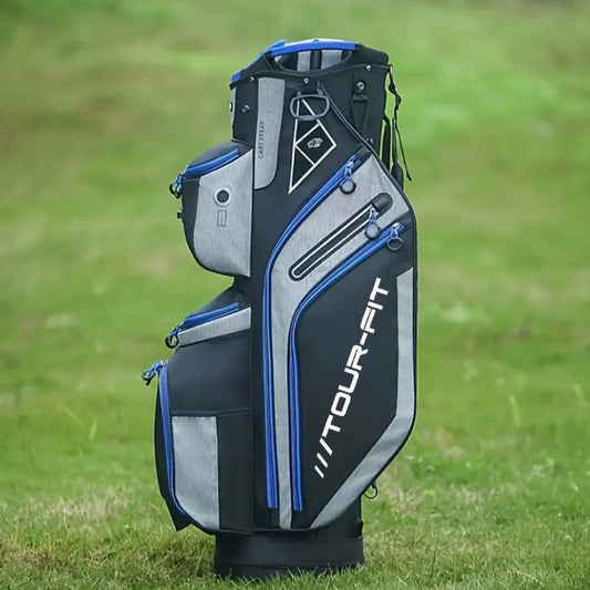 Tour-Fit Golf Cart Bag 14 Way Top Full Length Divider Black/Gray/Blue