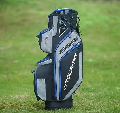 Tour-Fit Golf Stand Bag 14 Way Top Full Length Divider-Black/Gray/Blue